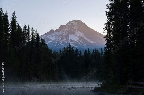 Sunrise on a Foggy Trillium Lake with MT Hood in the background