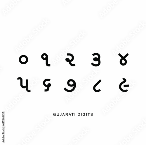 Gujarati numerals 0 to 9. Gujarati Numbers vector.