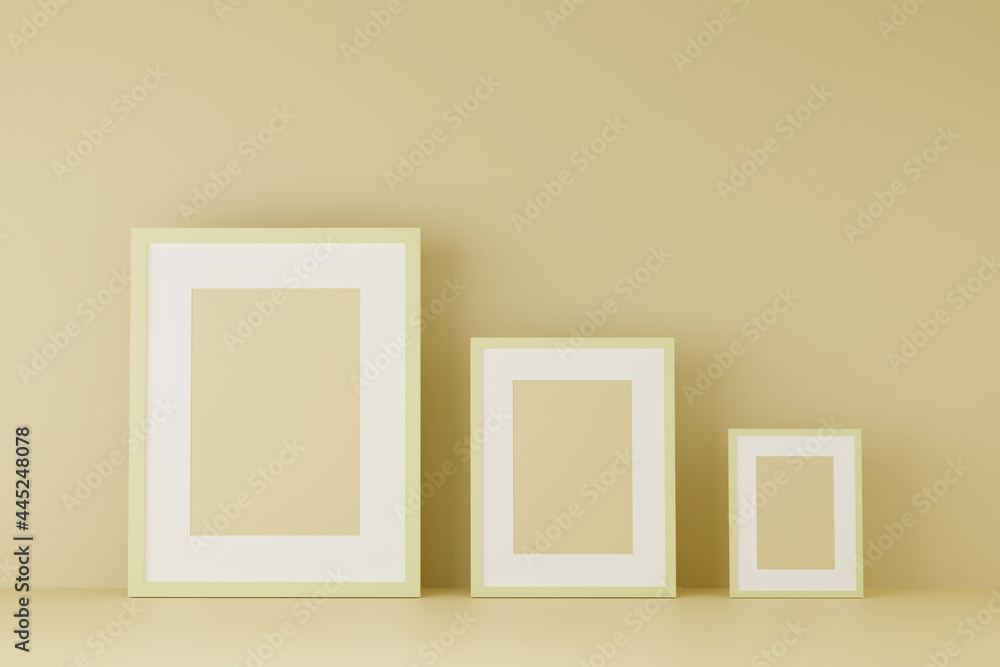 Blank picture frame mock up on the white wall. 3d rendering. Blank picture frame mock up on the white wall. 3d rendering.