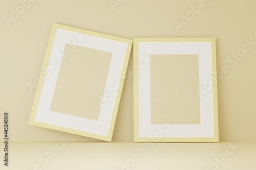 Blank picture frame mock up on the white wall. 3d rendering.