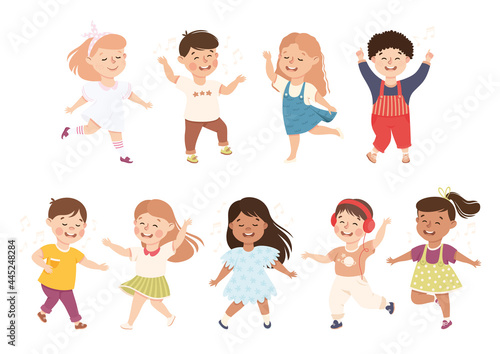 Energetic Children Dancing Moving to Music Rythm Vector Set