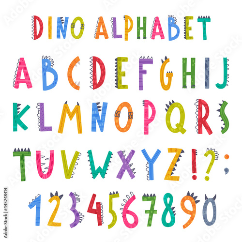 Dino Alphabet with Cute Abc Capital Letters Vector Set