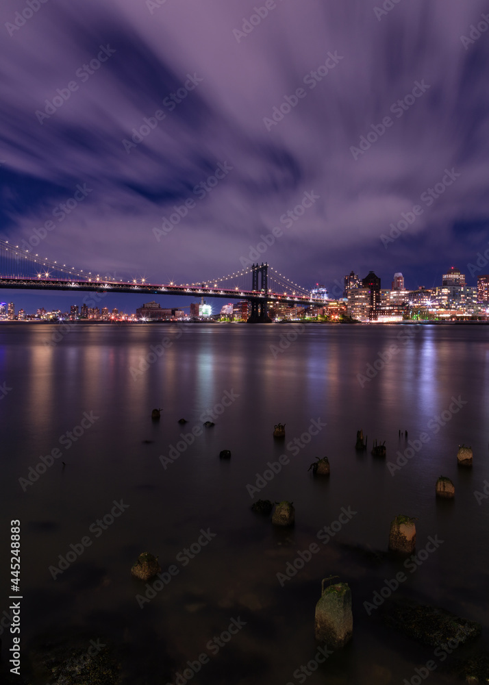 View on Williamsburg bridge and dumbo at night with long exposure