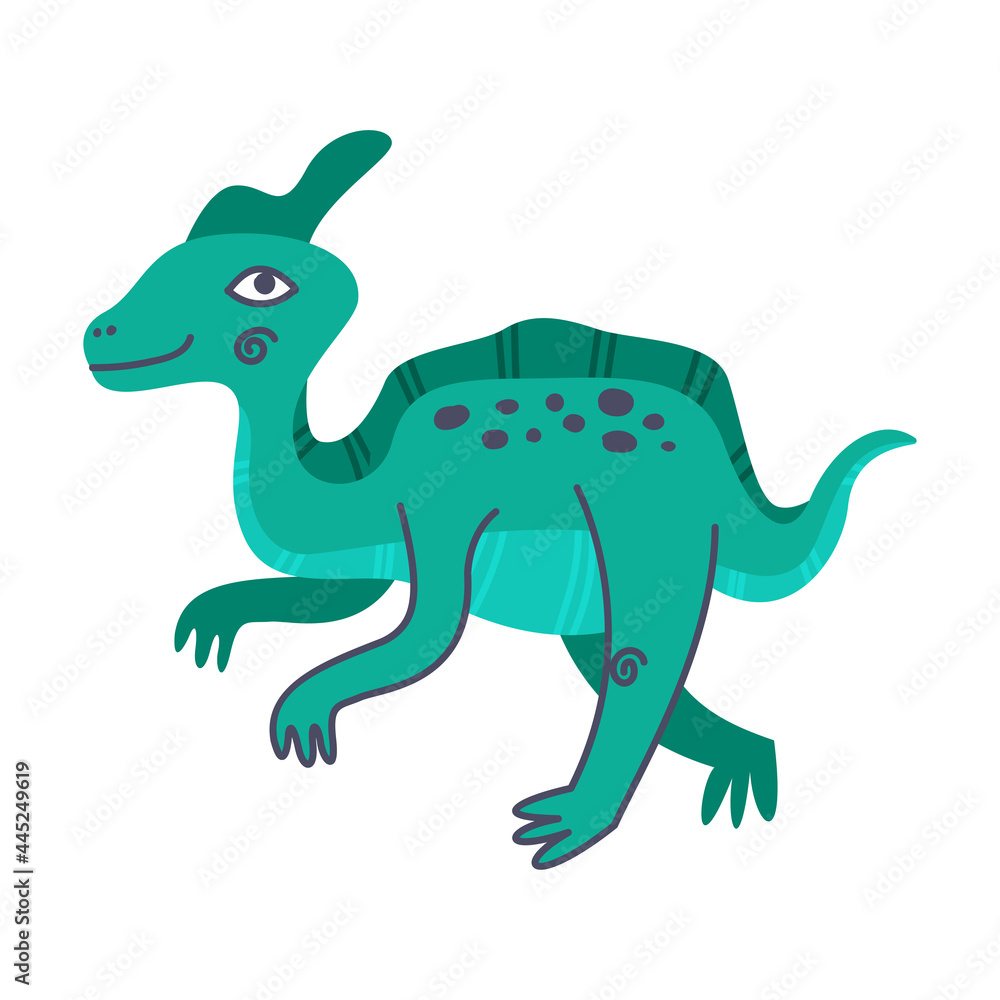 Fototapeta premium Funny Turquois Dinosaur as Cute Prehistoric Creature and Comic Jurassic Predator Vector Illustration