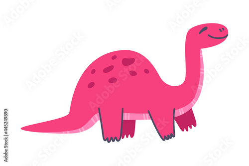 Funny Pink Dinosaur as Cute Prehistoric Creature and Comic Jurassic Predator Vector Illustration