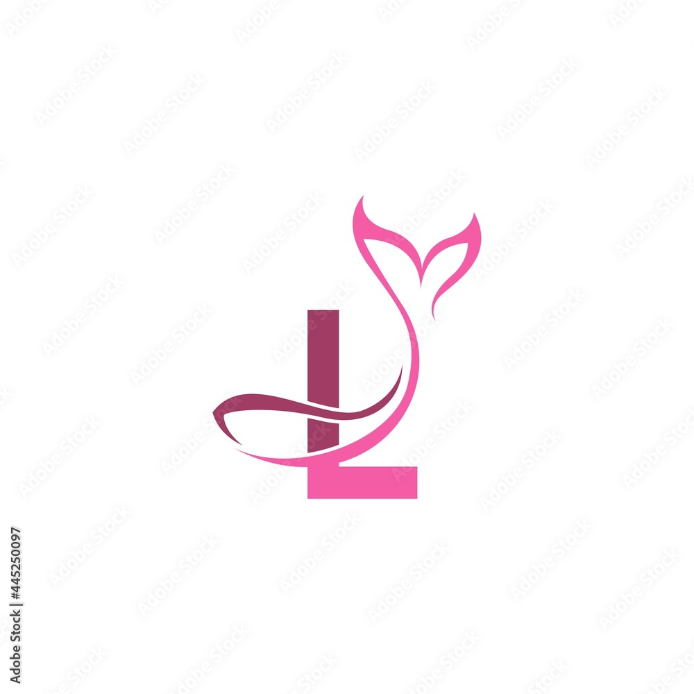 Letter L with mermaid tail icon logo design template