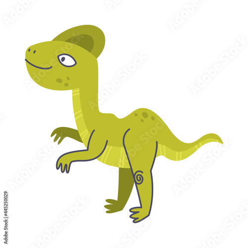Funny Green Dinosaur as Cute Prehistoric Creature and Comic Jurassic Predator Vector Illustration