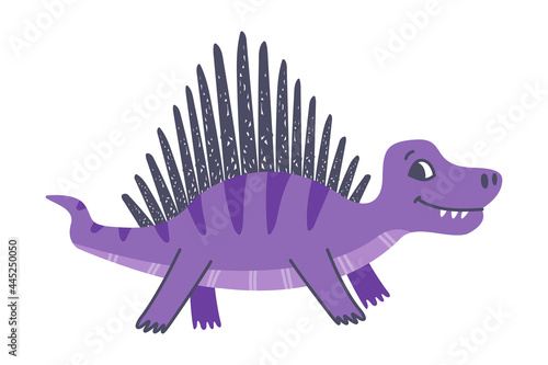 Funny Purple Spiked Dinosaur as Cute Prehistoric Creature and Comic Jurassic Predator Vector Illustration