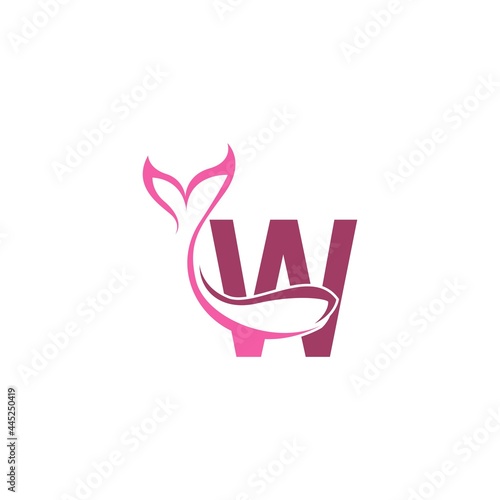 Letter W with mermaid tail icon logo design template