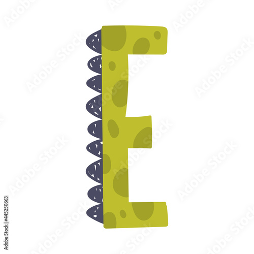 Dino Alphabet Capital Ornamental Letter E Vector Illustration
