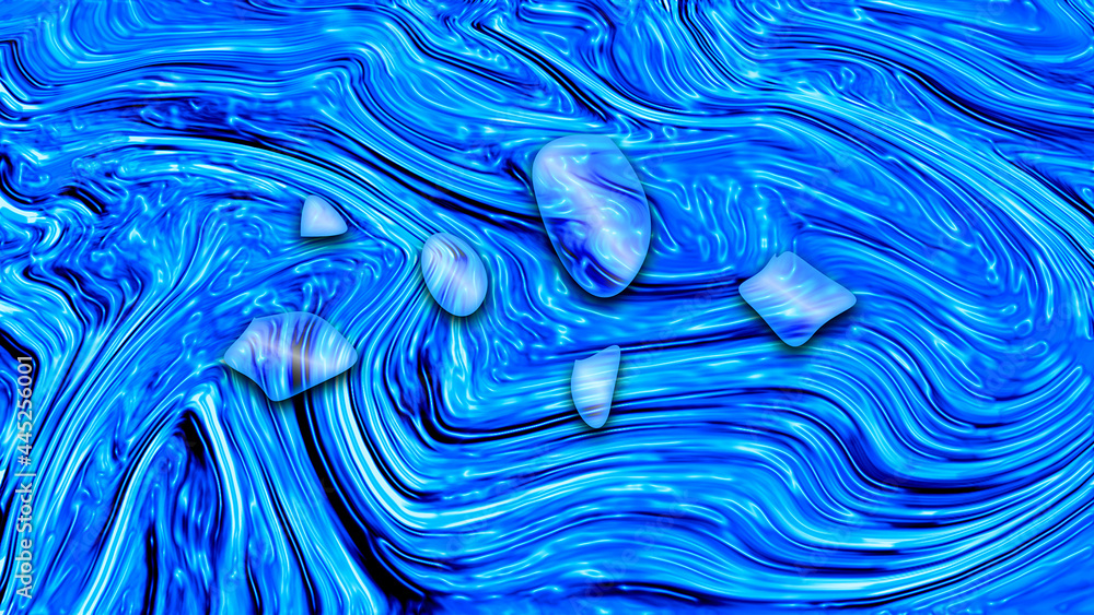 Abstract bright composition of drops on a blue background of a liquid gradient. 3d rendering. Abstract bright composition of drops on a blue background of a liquid gradient. 3d rendering.