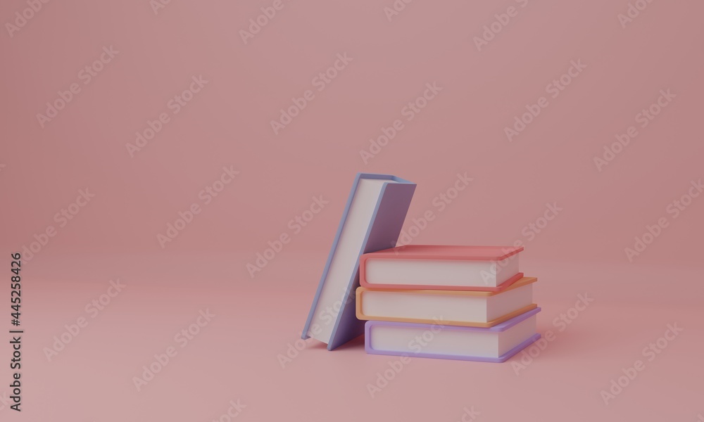 Fototapeta premium Stack of books on pastel background. Concept for learning, education, online courses. 3d rendering