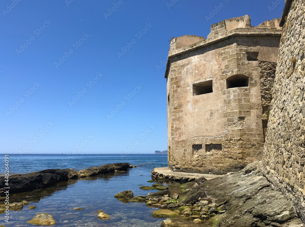 seafront bastion in alghero, sardinia, italy seafront bastion in alghero, sardinia, italy
