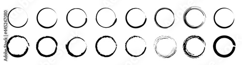 A set of circles drawn with a brush. Grunge design elements.