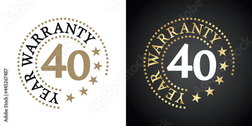 40 Year Warranty five stars white gold black logo icon label button stamp vector