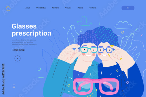 Opticians shop - medical insurance web template. Modern flat vector