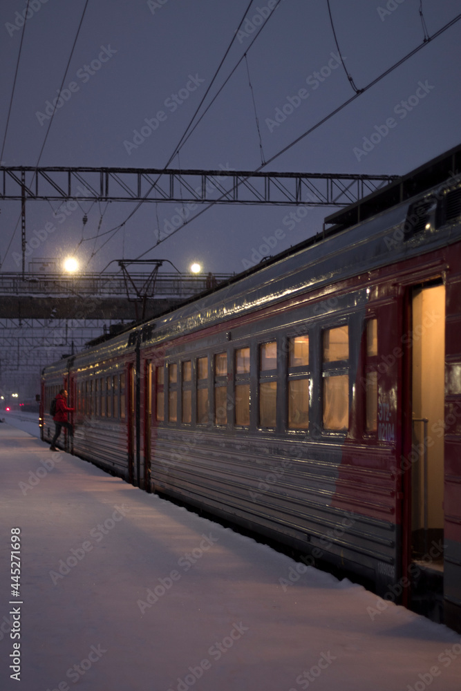 train at the station in the evening