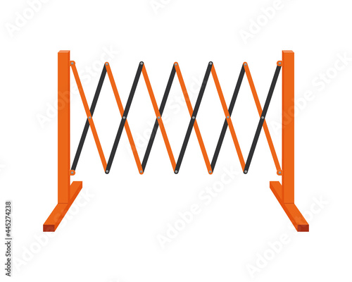 Sliding road barrier. Traffic obstacle isolated on white background. Work zone safety fence. Vector cartoon illustration.