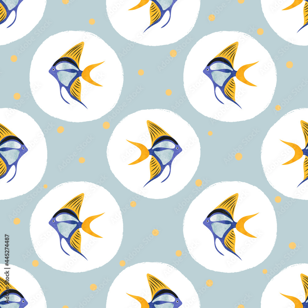 Obraz premium Sea fish pattern. Seamless polka dot marine vector illustration.