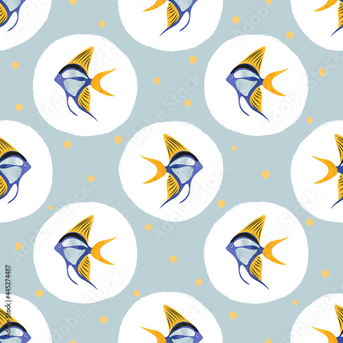 Sea fish pattern. Seamless polka dot marine vector illustration.