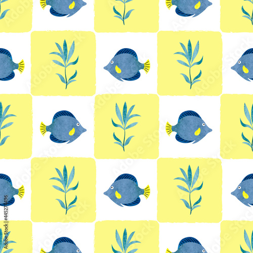 Seamless watercolor fish an...