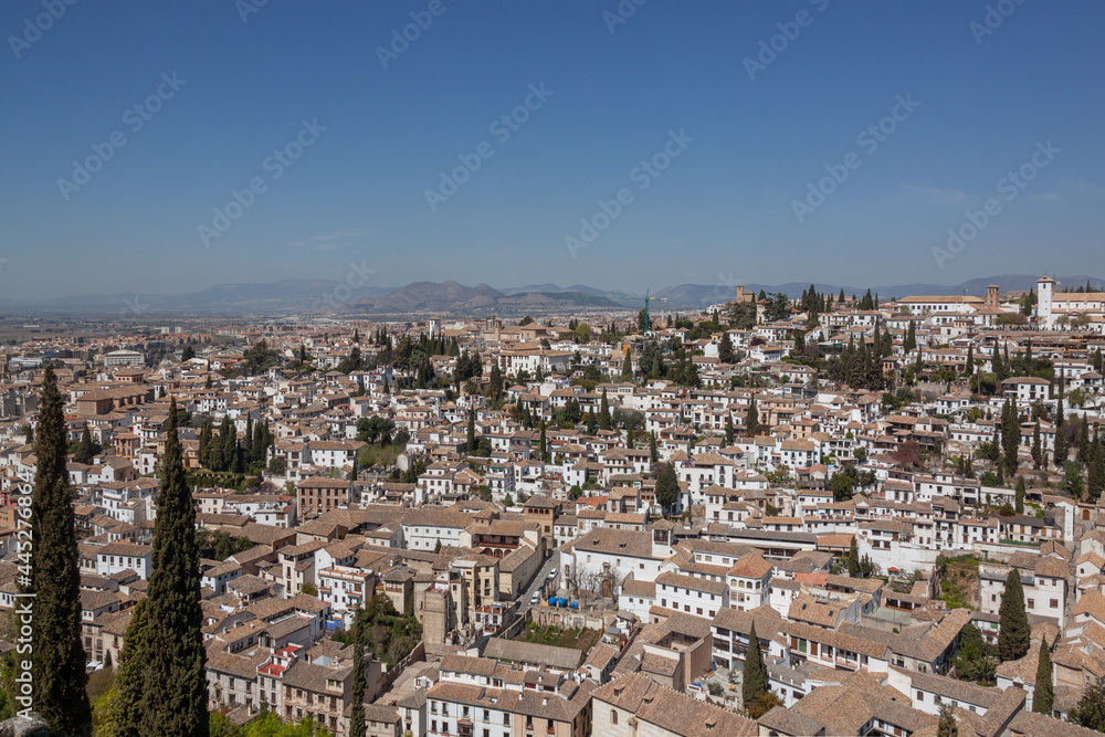 Aerial view across Arab quarter in Granada, Andalusia, Spain