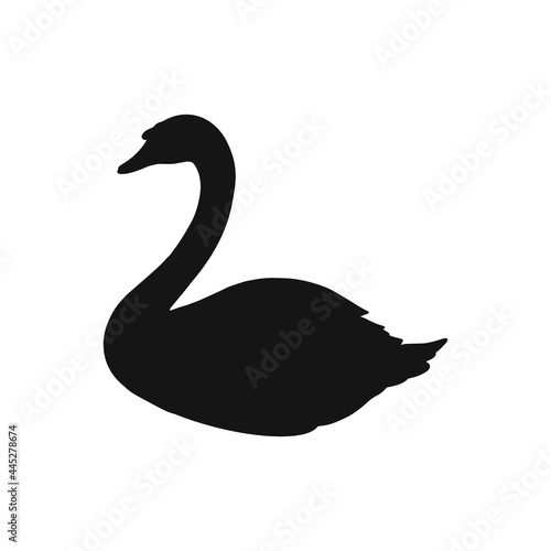 Elegant black swan pattern in silhouette style for decoration and laser cutting. Vector illustration.