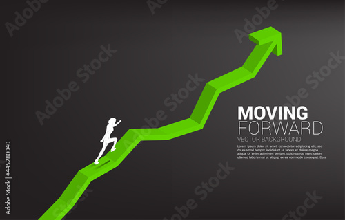 Silhouette of businessman run on growing graph. Concept of people ready to start career and business