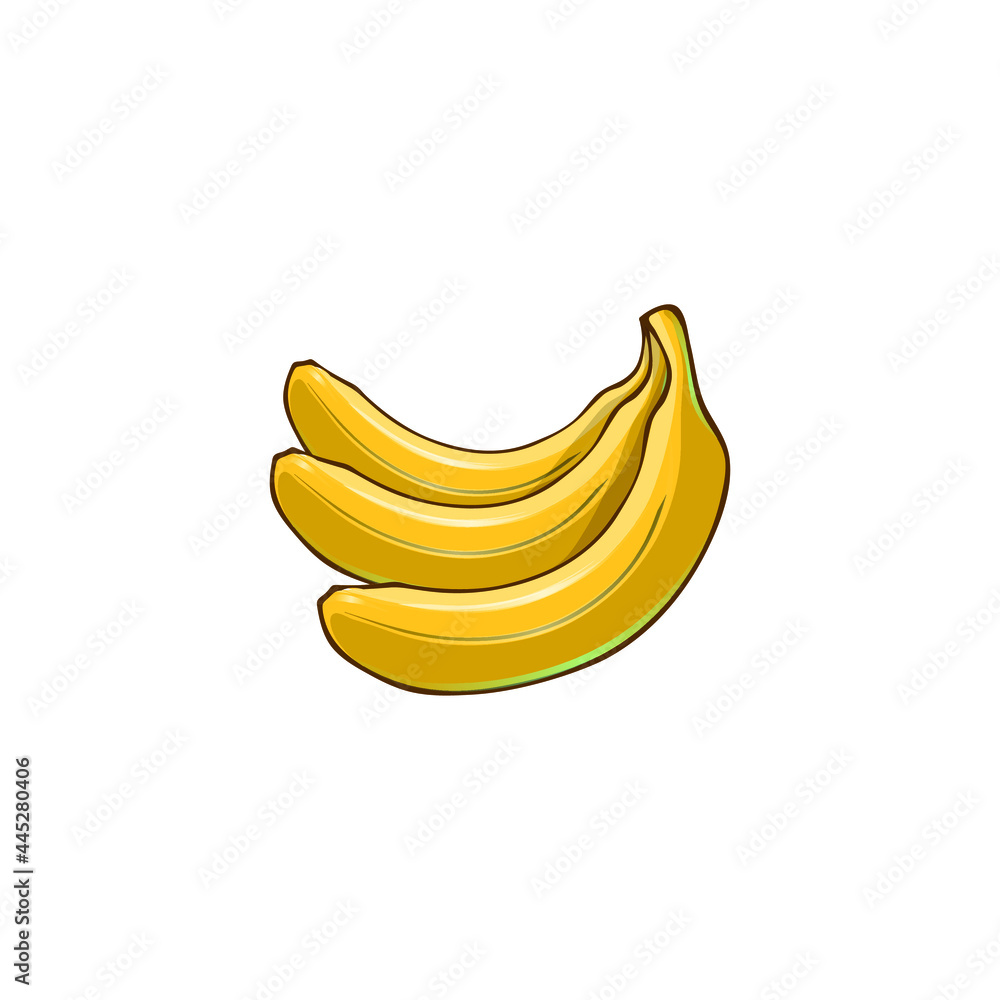 Vector drawing of single of bananas single skin, peeled and bananas on the ground.clipart illustrations.