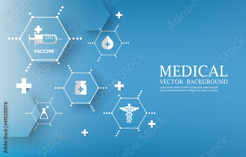 Vector medical wallpaper vaccine icons.blue medical background