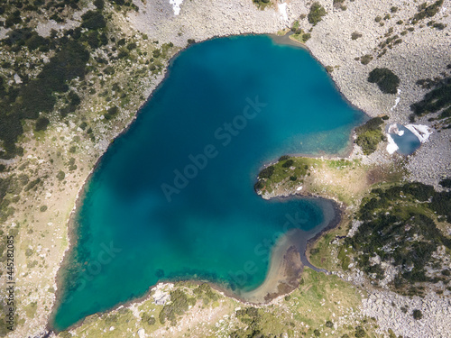 Aerial view of Fish Banderitsa lake, Pirin Mountain, Bulgaria