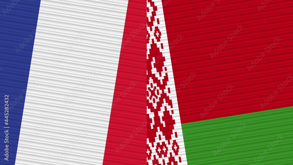 Belarus and France Two Half Flags Together Fabric Texture Illustration Belarus and France Two Half Flags Together Fabric Texture Illustration