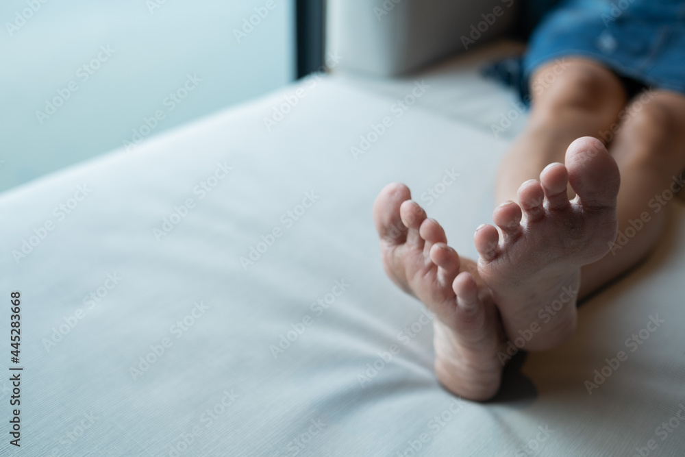 closeup Dirty feet on the floor closeup Dirty feet on the floor