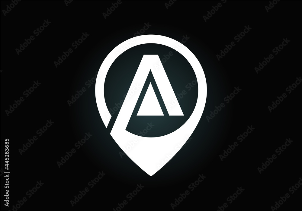 Initial A monogram letter alphabet with location icon pin sign. Font emblem. Navigation map, GPS, direction, place, compass, contact, search concept. Initial A monogram letter alphabet with location icon pin sign. Font emblem. Navigation map, GPS, direction, place, compass, contact, search concept.