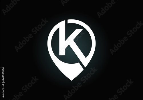 Initial K monogram letter alphabet with location icon pin sign. Font emblem. Navigation map, GPS, direction, place, compass, contact, search concept. 