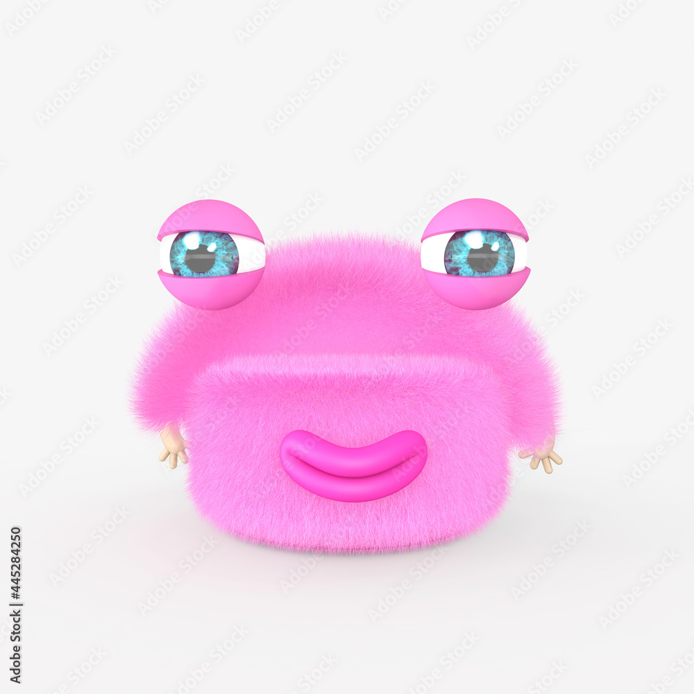 Fototapeta premium Cartoon monster with Wall Background. 3D illustration, 3D rendering 