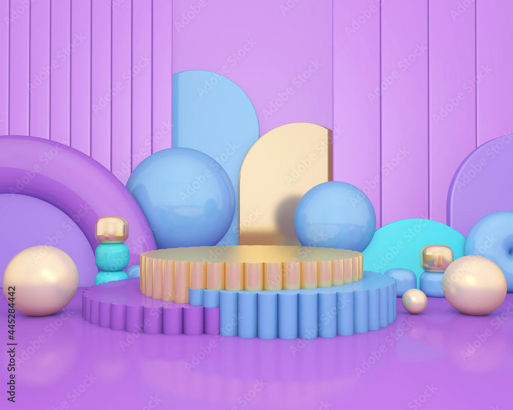 Background rendering with podium and wall scene abstract background. 3D illustration, 3D rendering	