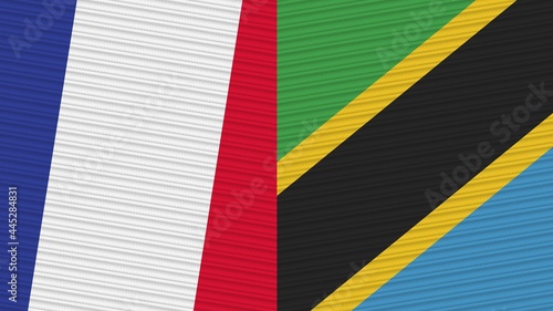 Tanzania and France Two Half Flags Together Fabric Texture Illustration
