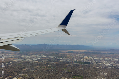 Aerial view of North Phoenix, Arizona along looking east on the airplane