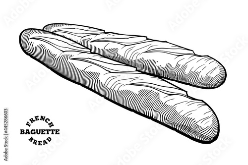 French bread baguette. Hand drawn sketch in doodle style.