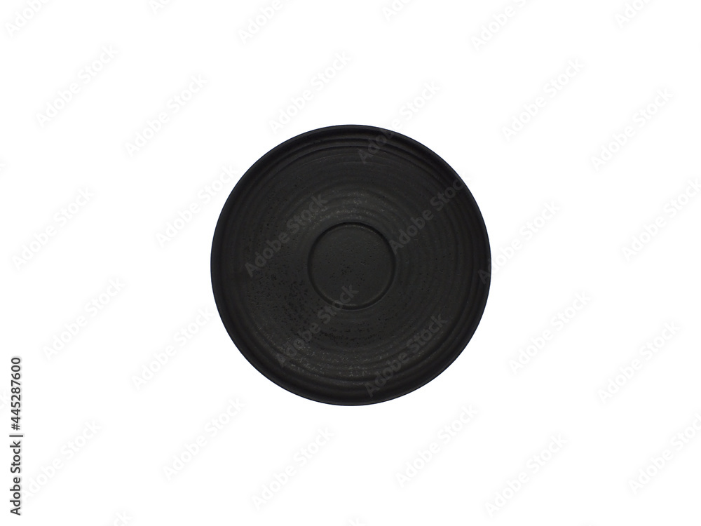 Top view of empty black ceramic plate isolated on white background. Top view of empty black ceramic plate isolated on white background.