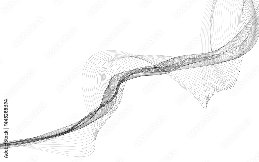 Fototapeta premium Abstract background with monochrome wave lines on white background.