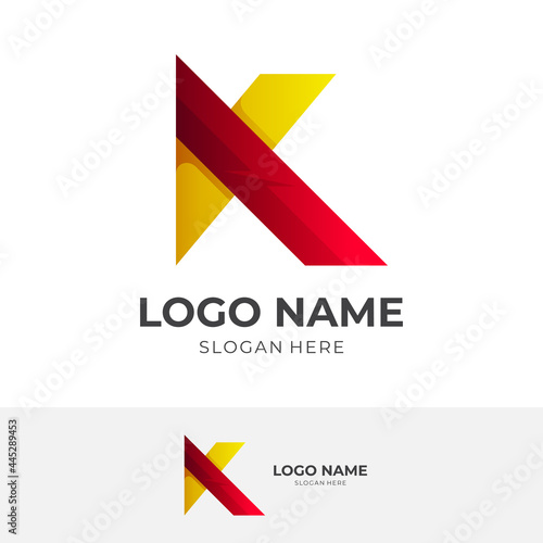 Free Download letter K logo template with 3d red and yellow color style - GFXLoad