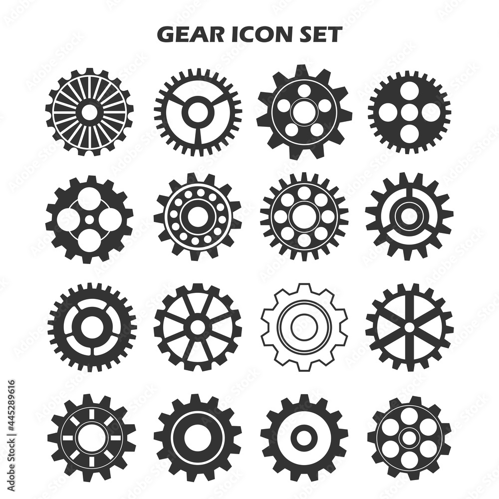 Gear icon set,cogwheel collection. Vector transmission gears isolated on white background Gear icon set,cogwheel collection. Vector transmission gears isolated on white background