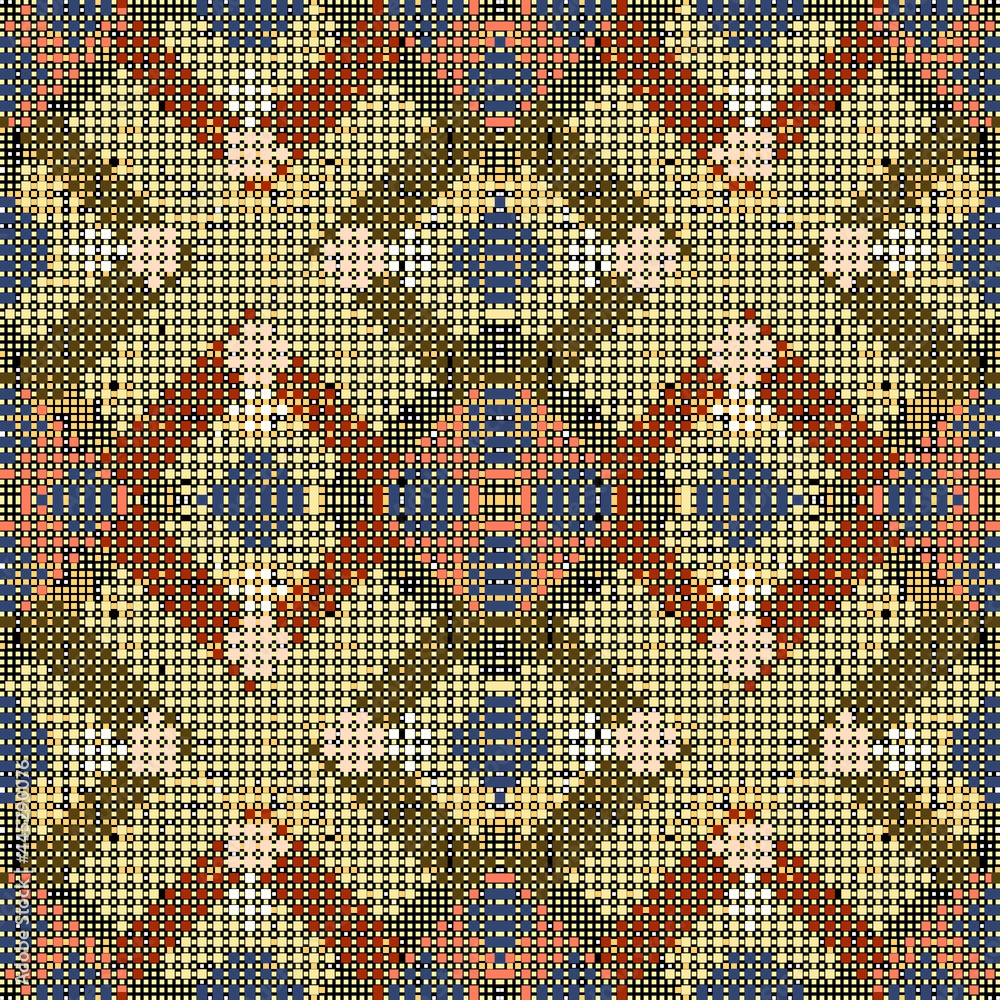 Mosaic digital squares seamless pattern. Vector ornamental textured background. Repeat colorfulgeometric backdrop. Tribal ethnic style geometrical abstract ornaments. Modern design. Tapestry texture