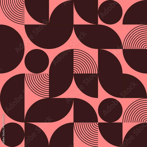 Black and pink abstract vector seamless pattern with geometric shapes. Vintage retro bauhaus design background.