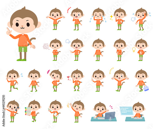 様々な感情表現をするさるの男の子のセット