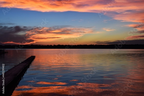 sunset at lake and pier