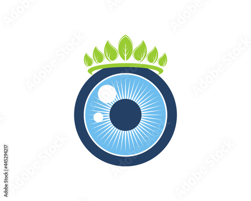 Eye with crown of nature leaf vector illustration logo