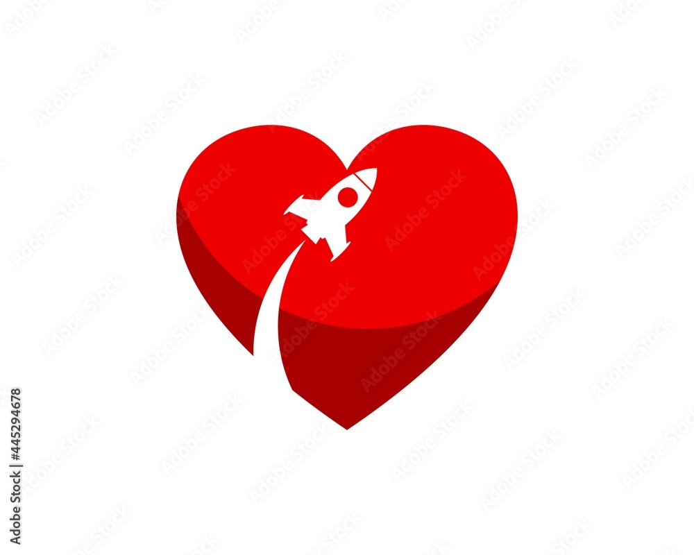 Simple love shape with rocket launch inside